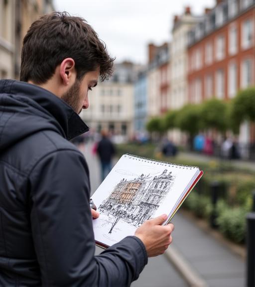Urban sketching workshop capturing Dublin city scenes outdoors